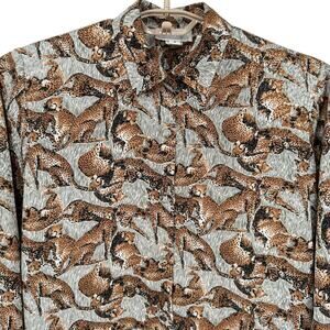 Doncaster Vintage 80s Cat Leopard Shirt Blouse Animal Print MADE IN USA Size 8